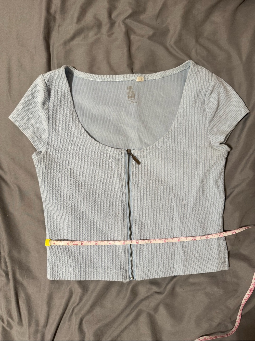 Me to We Light Blue Scoop Zip-Front Crop Top